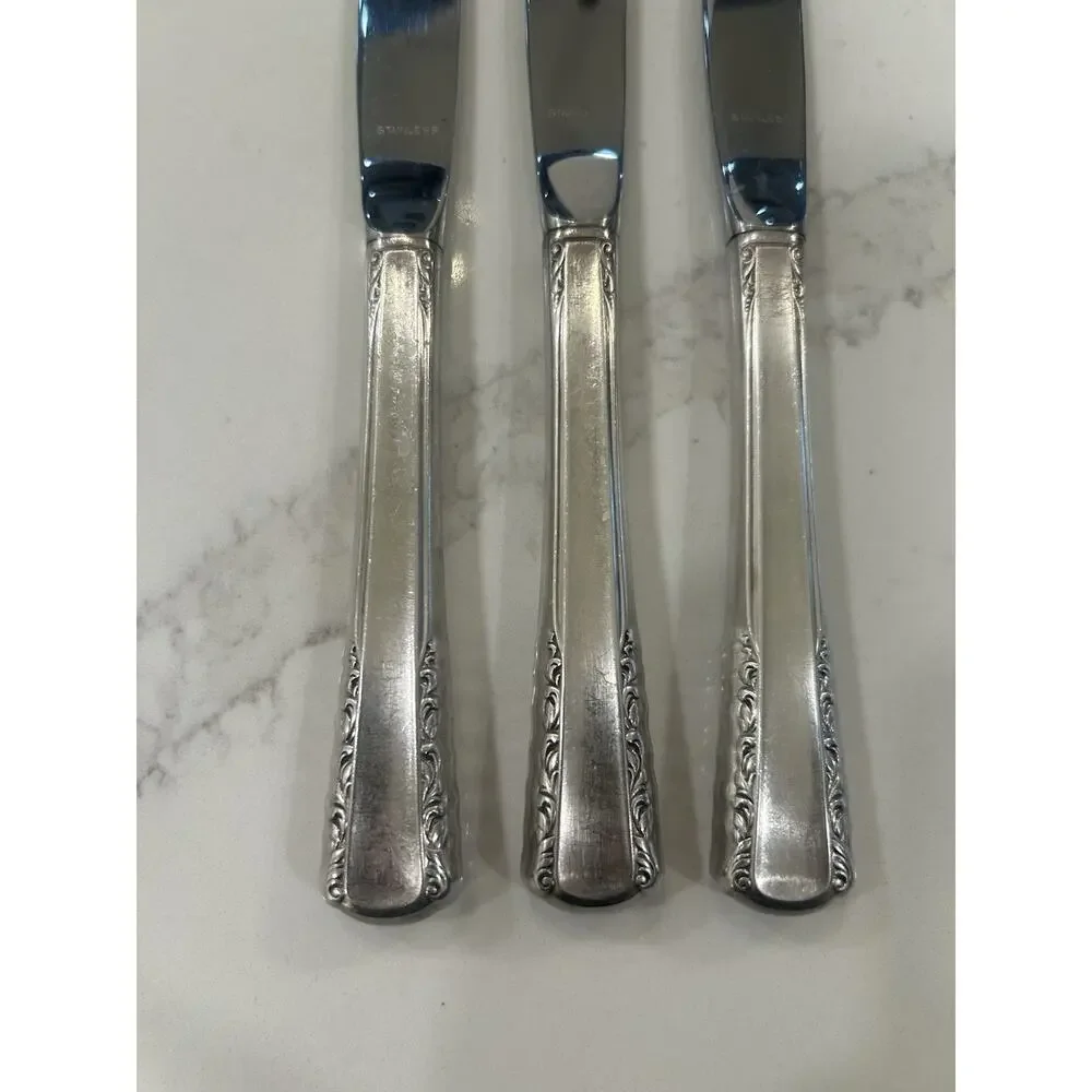 Vtg Set Of 3 Holmes & Edwards May Queen Dinner‎ Knives 9” Silverplate Inlaid IS